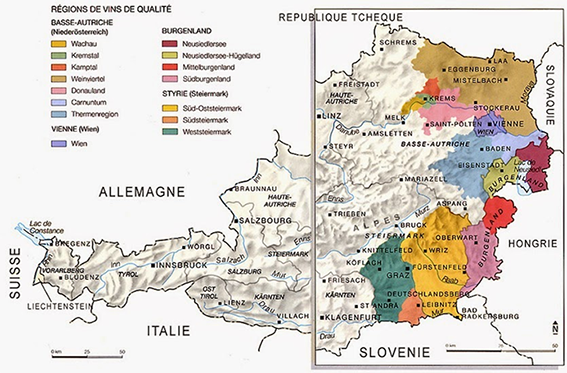 carte des régions viticoles en Autriche